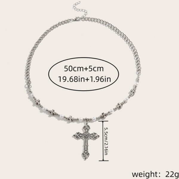 022d985fbcebb1142e8fe7699a0fed52_Hd4d7e24f3b70426c8aee5c0395d9025fk_avif=close&webp=close KOMI Vintage Cross Pendant Necklaces Choker Collarbone Chain Metal Ball Cross Pearl Beaded Necklace for Women Girls Party Gifts