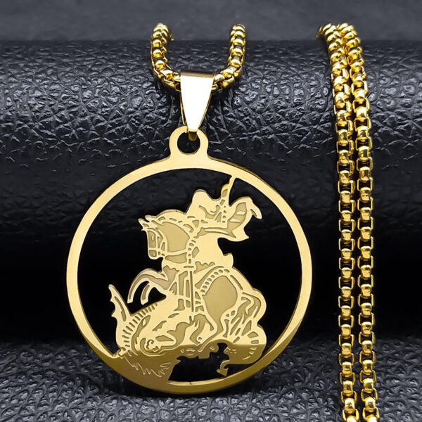 Komi 2023 New Archangel Saint Michael Protects Me Stainless Steel Necklace Holy Shield Protects Men's Necklace