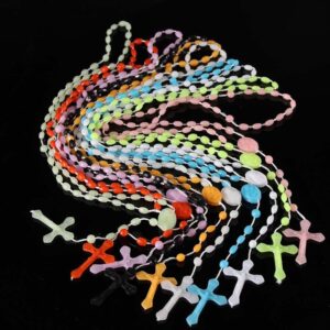 Luminous Mixed Color Cross Necklace Ten-color Plastic Luminous Rosary Necklace Wholesale