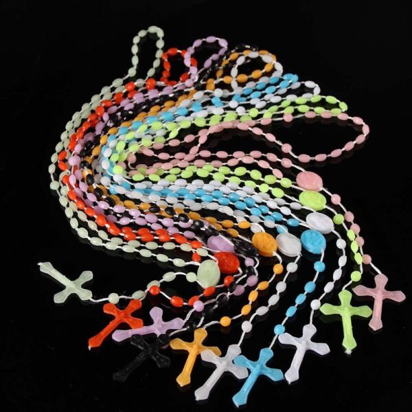 Luminous Mixed Color Cross Necklace Ten-color Plastic Luminous Rosary Necklace Wholesale