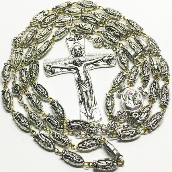 0383e5db2a1b82f93dfd15535297efa9_He914425393d14127ba0759c533d65363X_avif=close&webp=close KOMI Copper Buckle Antique Silver Alloy Our Lady of Guadalupe Rose Beaded Rosary Necklace Jesus Cross Pendant Necklaces for Men