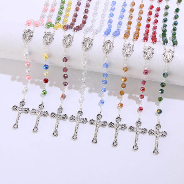 Komi New Religious Cross Pendant Crystal Beads Necklace Catholic Rosary Beads Necklace Jewelry Wholesale
