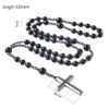 Komi Fashion Black Agate Hematite Beads Rosary Necklace with Wedding Party Cross Pendant Necklaces for Men Women Birthday Giftts