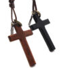 New Hot-selling Retro Style Personalized Leather Rope Necklace Natural Wood Cross hang Tag Sweater Chain