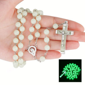 8MM Luminous Christian Catholic Pearl Jewelry Cross Long Rosary Necklace