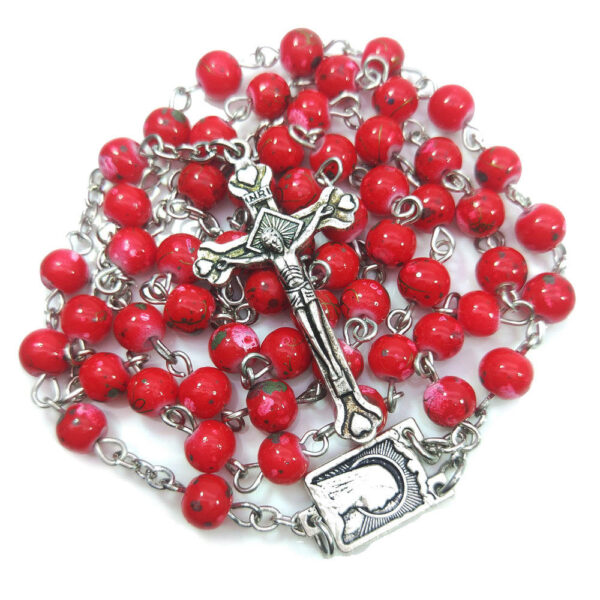 Komi Komi Wholesales Religious Gift Red Glass Beads Necklace Virgin Mary Cross Pendant Rosary Necklace