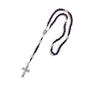 KOMi Christ Wooden Beads 6*8mm Rosary Bead Cross Pendant Necklaces Woven Rope Chain Necklace Religious Jewelry Accessories