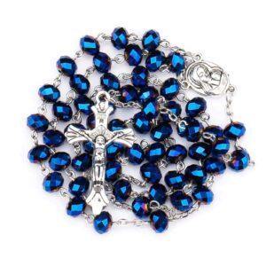 Hot Sell Rosary 8*6mm Glass Cut Face Crystal Jesus Cross Christ Maria Stock Rosary Necklace