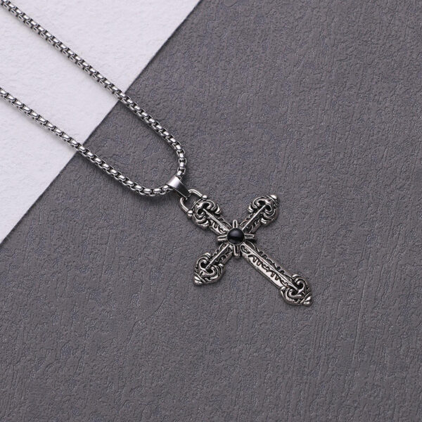 KOMI Men Women Vintage Religious Rhinestone Cross Pendant Necklace Fashion Punk Sweater Chain Silver Cross Necklace Prayer Gift