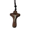 KOMI Hot Selling Wooden Cross Inlaid Metal Jesus Pendant Necklaces Wax Rope Drop with Wood Cross Necklaces for Men Women Gifts