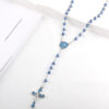 KOMI Imitation Pearls Rosary Beads Necklace for Women Lake Blue Royal Pink Pearl Beaded Necklace Enamel Cross Pendant Necklaces