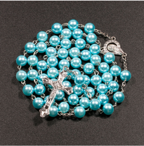 Pearl Order Color Jesus Cross Christ Maria Stock Necklace for Pray Hot Sell Rosary Plastic 2019 Necklaces Alloy Color Long Time