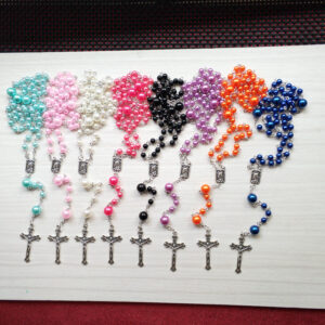 Komi Pearl Multi Colourful Rose Bead Our Lady of Lourdes Virgin Mary Medals Necklaces Religious Cross Prayer Rosary Necklace