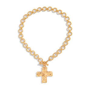 KOMI Mens Cross Necklace Silver Gold Metal Rough Cross Pendant Necklace for Men Women Large Link Chain Punk Cross Necklaces Gift