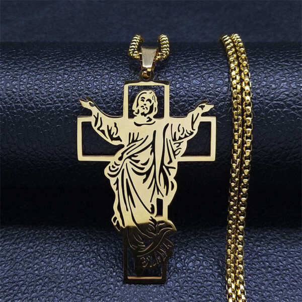 KOMI Stainless Steel Jesus Cross Pendant Jewelry Hollow Design Niche Steel Necklace Wholesale for Men