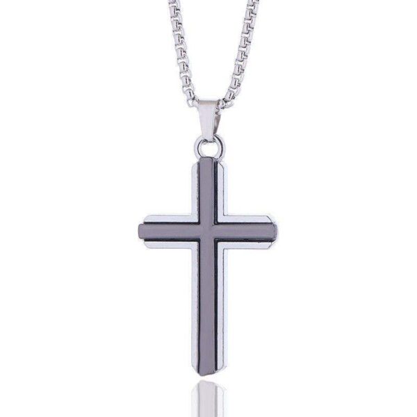 08cbacaa714d6b0de80cb620f54cc5f6_H6e1c44f670844153a53a9d4f6801dcc8V_avif=close&webp=close KOMI Cross Necklace for Men Double Color Black Gold Stainless Steel Plain Cross Pendant Necklace for Men Women Wear Necklace