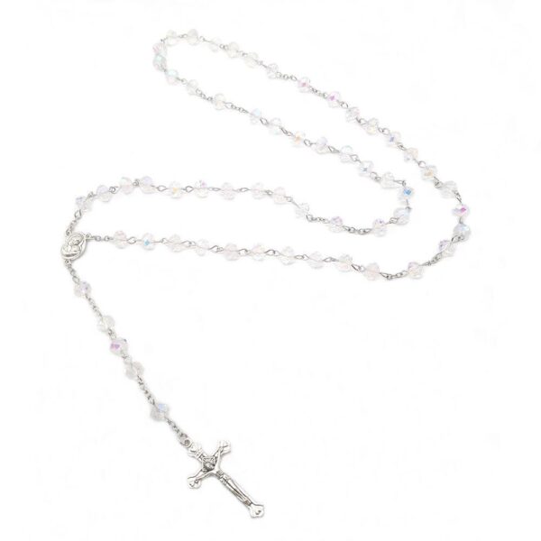 KOMI 2024 New Hot Selling Blue Crystal Rosary Necklace Multicolor Crystal Flat Bead Cross Necklace