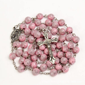 KOMI 8mm Spiral Plastic Rosary Necklace Cross Pendant Necklace Religious Jewelry
