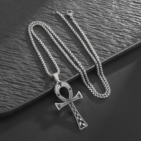 KOMI Stainless Steel Coptic Ankh Cross Pendant Necklace for Men Religious Ancient Egyptian Symbol Anka Cross Necklace for Women