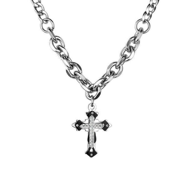 KOMI Men Cross Pendant Necklace with Chunky Chain Punk Jewelry Stainless Steel Rhinestone Crystal Layered Cross Necklace for Men