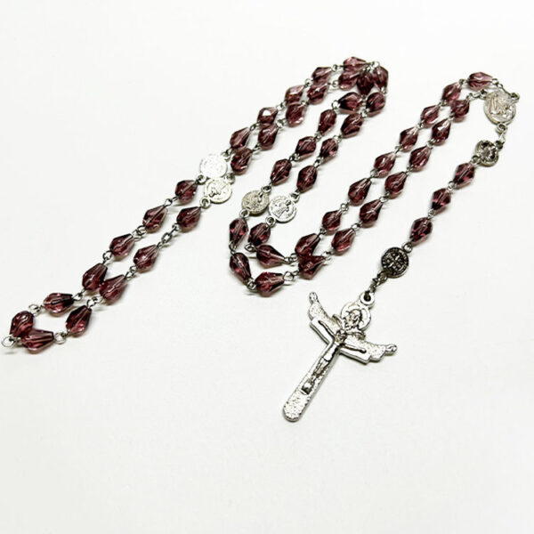 KOMI St. Benedict Medal Beads Linking 8mm Crystal Beaded Rosary Necklace Jesus Cross Pendant Necklace for Religious Prayer Gifts