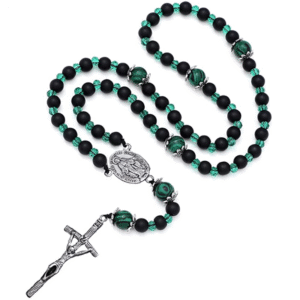 KOMI Cross Pendant Glass Beads Rosary Necklace for Women Men Religious Rosary Beads Jewelry Faith Prayer Beaded Necklaces Gift