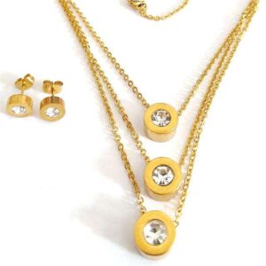 Komi 18K Gold Plated Stainless Steel Cylindrical Titanium Steel Diamond Necklace Jewelry Multi-layer Necklace Earrings s