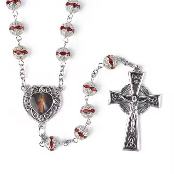 Rosary Hollow Alloy Crystal Diamond Beads Jesus Medal Alloy Cross Necklace Vintage Catholic Religious Jesus Jewelry RN-228