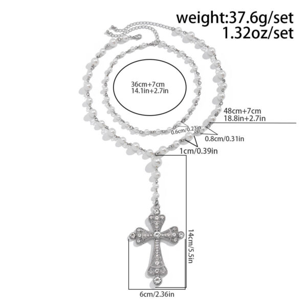 KOMI Womens Crystal Cross Necklace Double Layered Pearl Chain Silver Large Rhinestone Cross Pendant Necklace for Women Girls