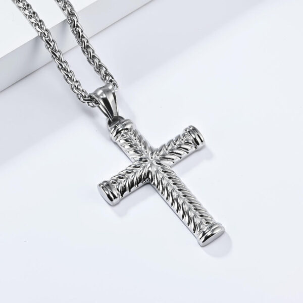 0e8320cb62f8639f0aaae0f2616cfa64_Hf0b71838b062417192b258790f7efe66b_avif=close&webp=close KOMI Cross Necklace for Men Silver Black Gold Stainless Steel Textured Cross Pendant Necklace for Men Wheat Chain 24 Inch Gifts
