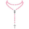 KOMI Catholic Pink Purple White Blue Pearl Necklaces Pearl Beads Rosary Necklace with Virgin Mary Medal & Cross Fashion Jewelry