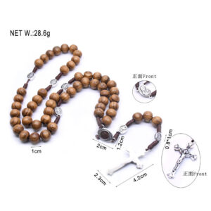 Catholic Brown Wooden Rosary Beads with Soil Orthodox Cross Woven Rope Necklace of Religious Jewelry Men Women