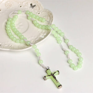 KOMI Cross Necklace Statement 8mm Luminous Plastic Beads Rosary Necklace Prayer Church Religion Baptism Jewelry Gifts for Unisex