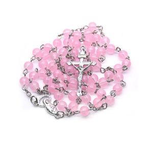 Komi High Quality 8 mm Glass Pink Beads Necklace Religious Gift Orthodox Catholic Crucifix Rosary Necklace