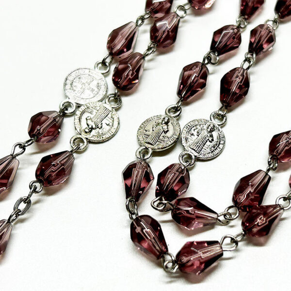 KOMI St. Benedict Medal Beads Linking 8mm Crystal Beaded Rosary Necklace Jesus Cross Pendant Necklace for Religious Prayer Gifts