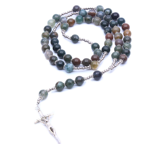 Komi Hot Religious Natural Stone Catholic Rosary Agate Beads Religious Prayer Christian Crucifix Cross Necklace Chain