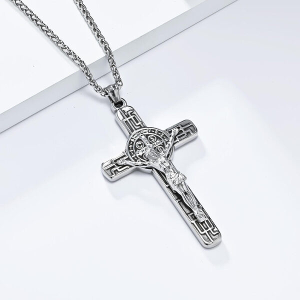 12a9da8dbcdc502a83abf4c643d38d97_H4967083ac0214239b66cec0b83874e9dS_avif=close&webp=close KOMI Cross Necklace for Men Silver Black Gold Stainless Steel Jesus Crucifix Cross Pendant Necklace for Men 24 Inch Wheat Chain