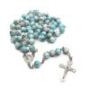 KOMI Hot Selling Vintage Striped Blue Jesus Rosary Necklace Cross Religious Necklace