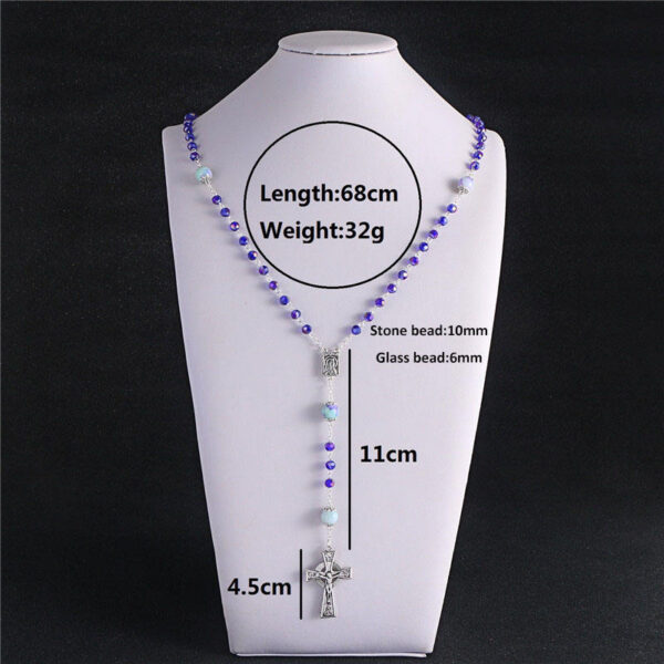 Blue Glass Stone Bead Cross Pendant Necklace Rosary ReligionCatholic Handmade Necklace Jewelry Good Quality