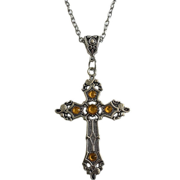 KOMI Vintage Fashion Colored Crystal Cross Pendant Necklaces for Men Women Unique Gothic Diamond Cross Necklaces for Boys Girls