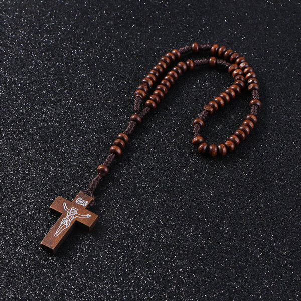 KOMi Vintage Chiro Cross Wooden Rosary Beads Charm Bracelets Catholic Christian Orthodox Fashion Religious Jewelry Gift R-159
