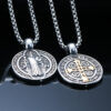 KOMI Saint Benedict Round Double-sided Pattern Titanium Steel Pendant Stainless Steel Necklace