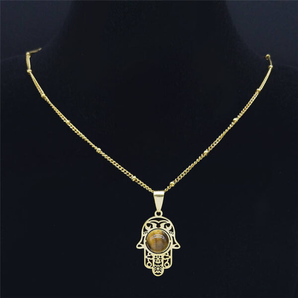 KOMI Fatima Hand Pendant Women Men Stainless Steel Necklace Gold Plated Natural Stone Necklace