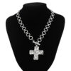 KOMI Mens Cross Necklace Silver Gold Metal Rough Cross Pendant Necklace for Men Women Large Link Chain Punk Cross Necklaces Gift