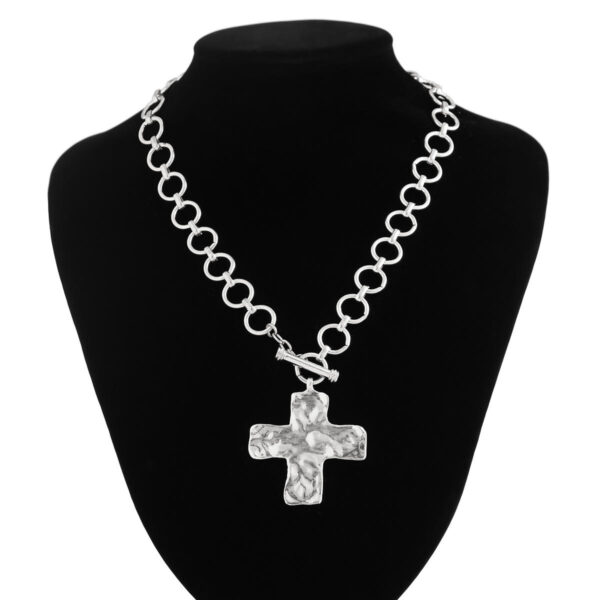 KOMI Mens Cross Necklace Silver Gold Metal Rough Cross Pendant Necklace for Men Women Large Link Chain Punk Cross Necklaces Gift