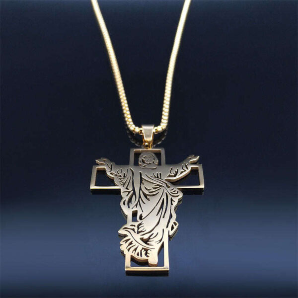 KOMI Stainless Steel Jesus Cross Pendant Jewelry Hollow Design Niche Steel Necklace Wholesale for Men