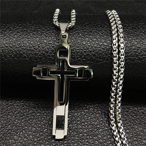 Komi 2023 New Stainless Steel Religious Hollow Cross Men's Necklace Gold Silver Black Men's Necklace Jewelry Wholesale