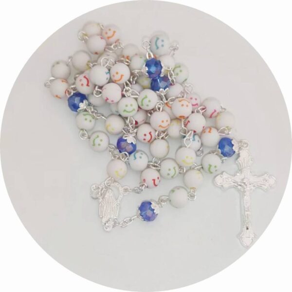 KOMI Handmade 8mm Acrylic Beaded Cross Rosary Necklace for Women Rosary Beads Chain Cross Pendant Necklace Prayer Gifts