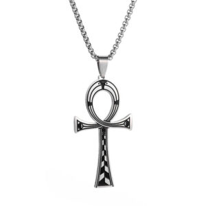 KOMI Stainless Steel Coptic Ankh Cross Pendant Necklace for Men Religious Ancient Egyptian Symbol Anka Cross Necklace for Women