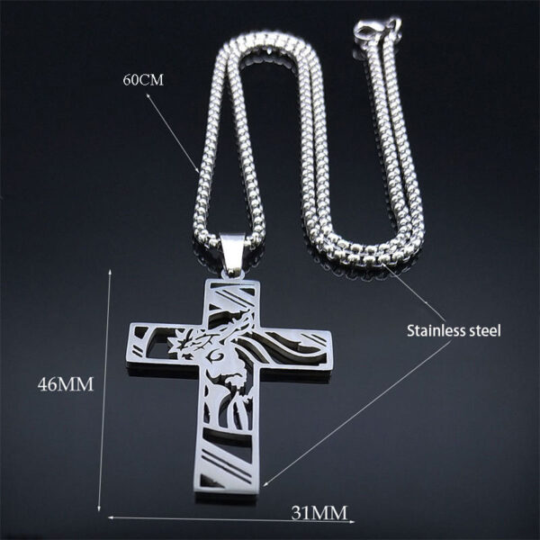Catholic Christian Stainless Steel Hollow Cross Ornament Pendant Necklace